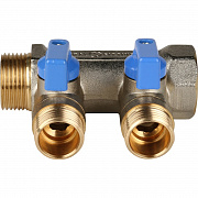Коллектор STOUT c кранами 3/4" 2 выхода 1/2' (синие ручки) 
